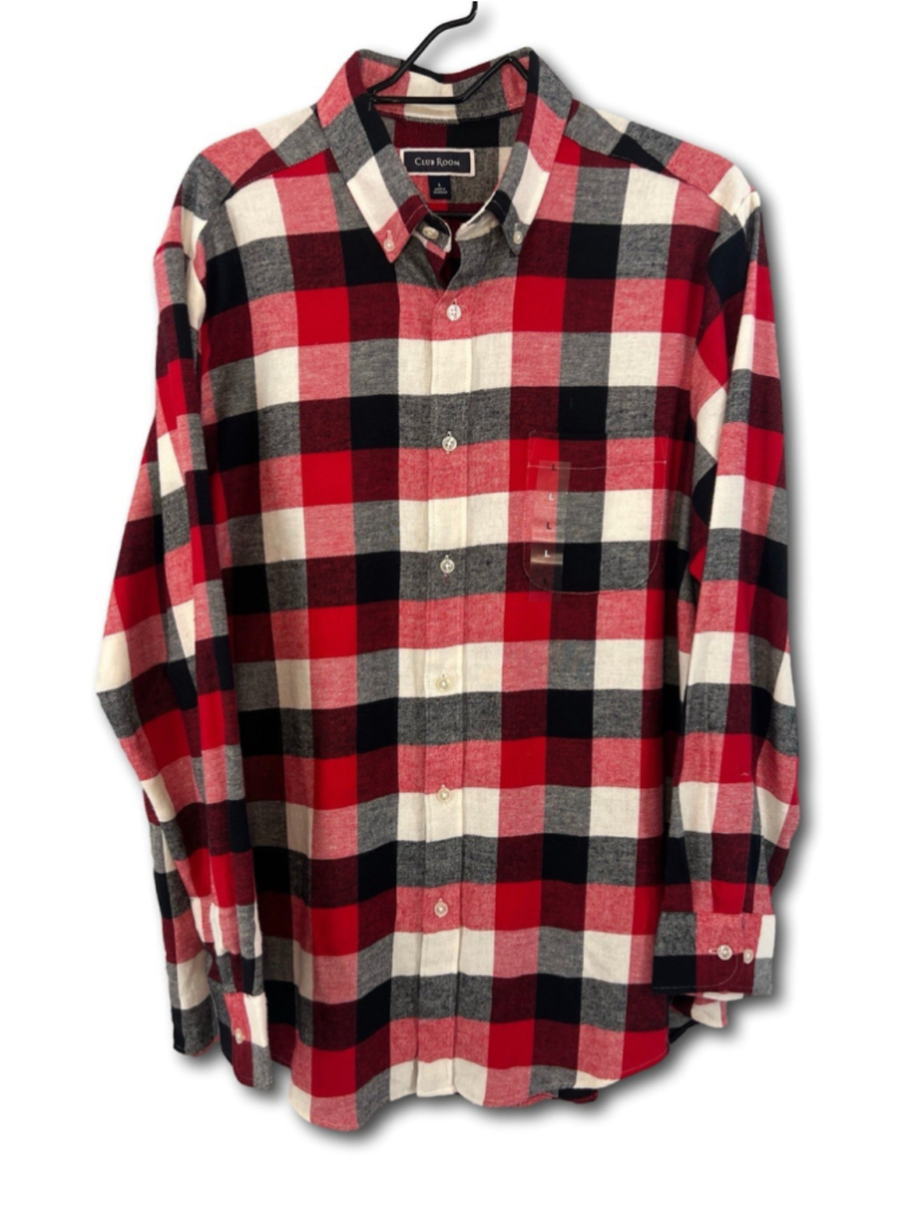 Club Room Mens Long Sleeve Button Up Flannel Shirt Red Black Plaid Size Large